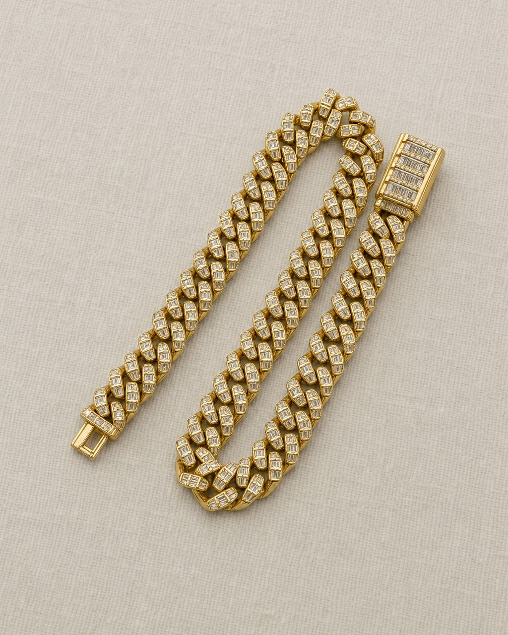 10K 6.5MM Cuban Link Diamond Baguette Chain 18-24" styled photo