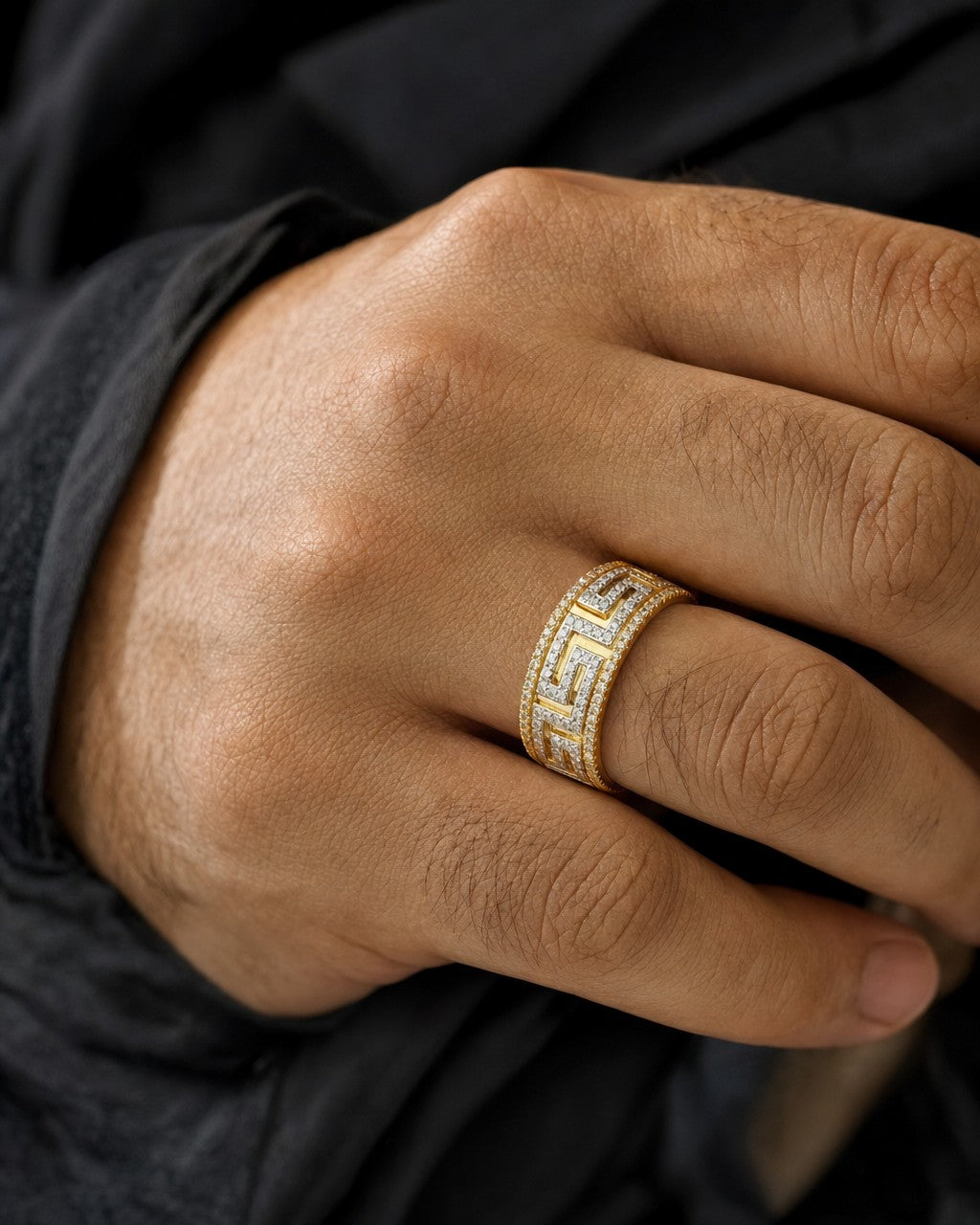 Male model wearing 10K Greek Diamond Ring