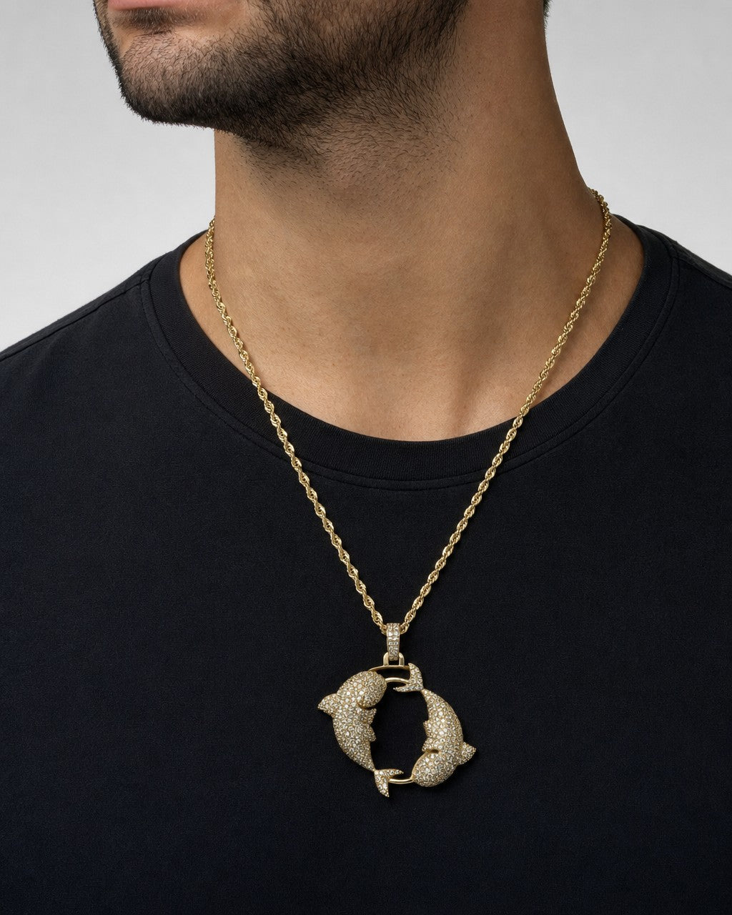 Male model wearing 10K Horoscope Signs Diamond Pendant Full Collection