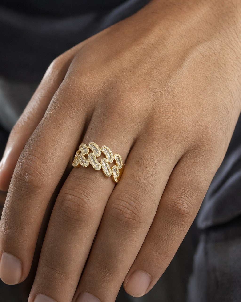Male model wearing 10K Chubby Cuban Link Diamond Ring