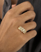 Male model wearing 10K Jumbo Monaco Cuban Link Diamond Ring