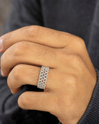Male model wearing 10K Double Monaco Cuban Link Diamond Ring