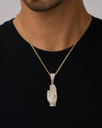 Male model wearing 10K Blessed Hand Diamond Pendant