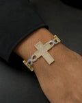 Male model wearing 14K Infinity Cross Diamond Bracelet