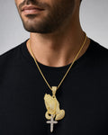 Male model wearing 10K Rosary Prayer Diamond Pendant