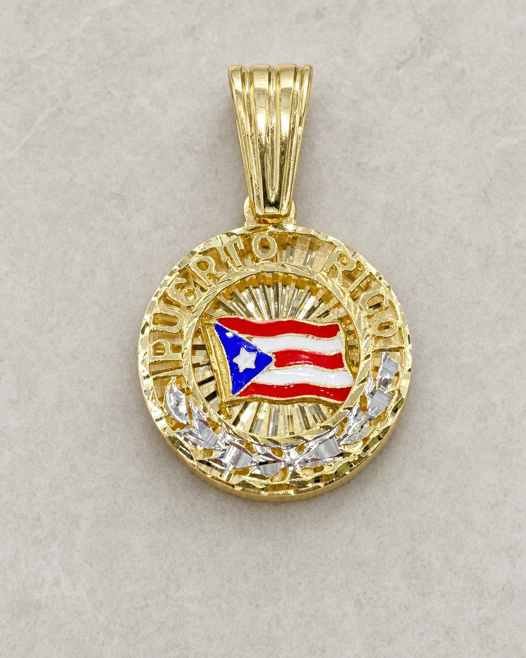 10K Puerto Rico Flag Circle Pendant styled photo