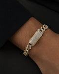Male model wearing 14K 8MM Cuban Link Diamond Bracelet 7-8"