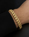 Male model wearing 10K 9MM Cuban Link Diamond Bracelet 7.5-8.5"