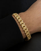 Male model wearing 10K 9MM Cuban Link Diamond Bracelet 7.5-8.5"