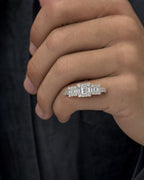 Male model wearing 14K Three Baguette Diamond Ring
