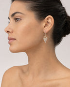 Female model wearing 14K Chandelier Diamond Drop Earrings