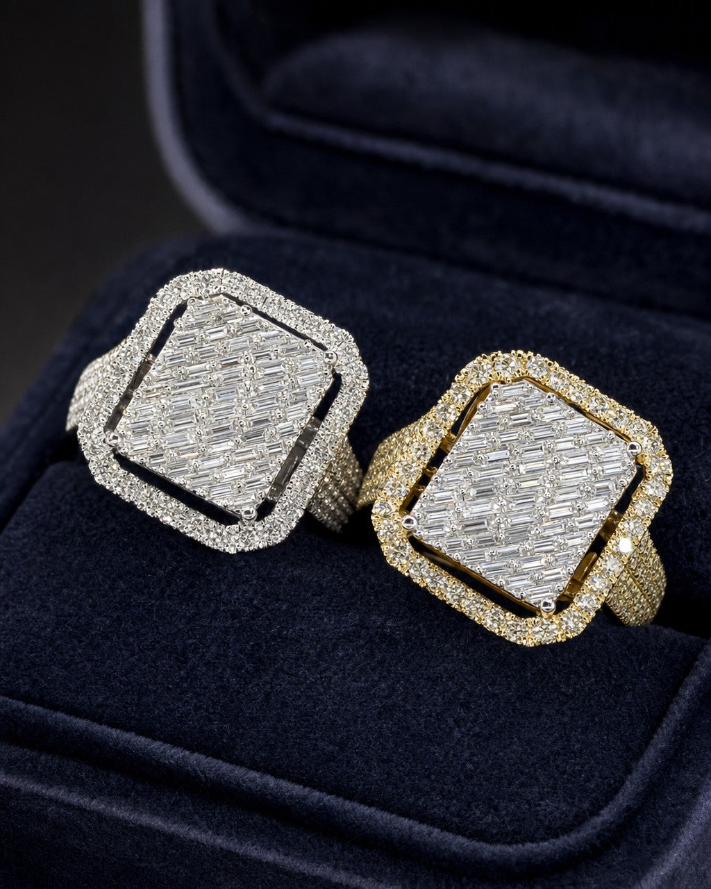 14K Rain Box Halo Diamond Baguette Ring styled photo