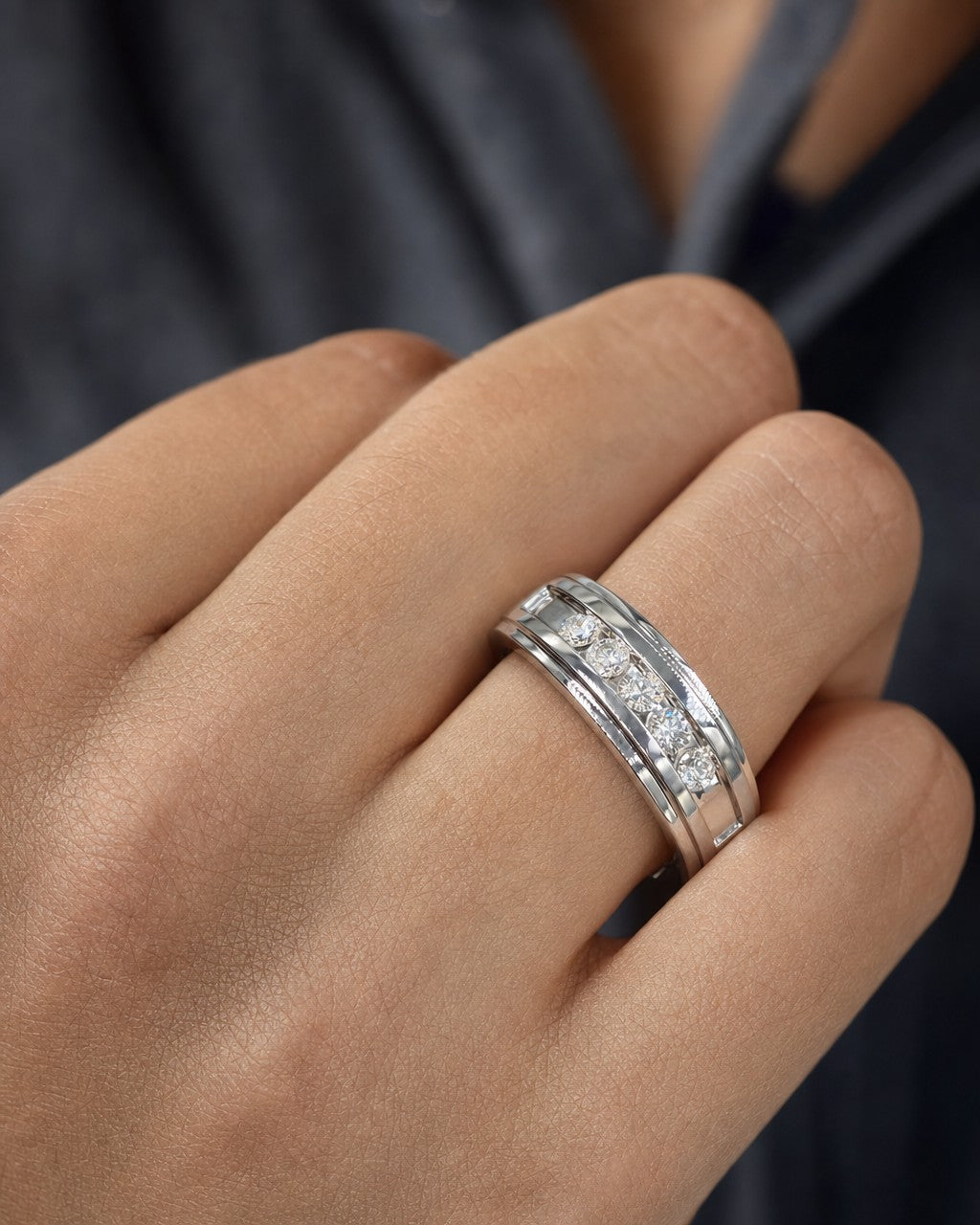Male model wearing Five Stone Diamond Ring