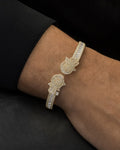 Male model wearing 10K Hamsa Diamond Bangle Bracelet 6.5"