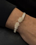 Male model wearing 10K Hamsa Diamond Bangle Bracelet 6.5"