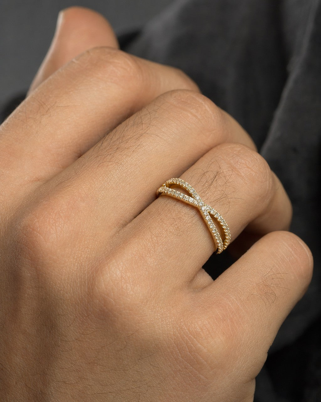 Male model wearing 14K Infinity Diamond Ring