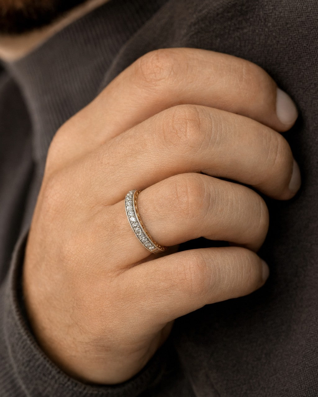 Male model wearing Platinum Verona Diamond Band Ring