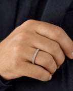 Male model wearing 2.2MM Platinum Infinity Band Diamond Ring