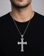 Male model wearing 10K Virtue Cross Diamond Pendant