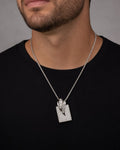 Male model wearing 10K Icy Tag Diamond Pendant