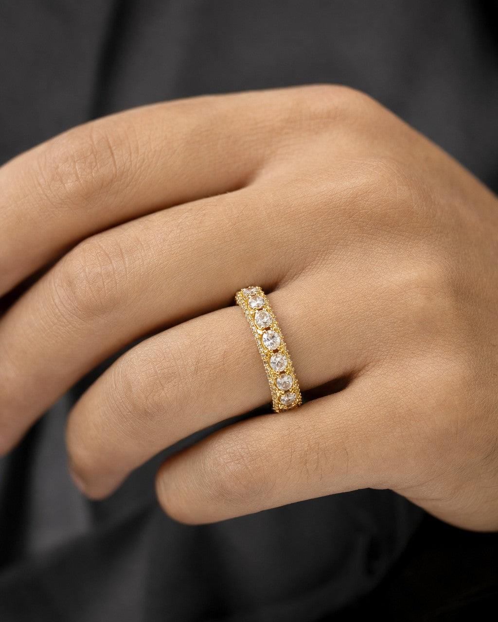 Male model wearing 14K Tiara Pave Diamond Ring