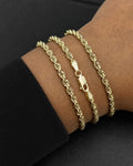 Male model wearing 14K Yellow Gold Rope Bracelet 7"