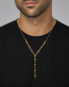 Male model wearing 14K Manhattan Lariat Necklace 18"