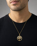 Male model wearing 14K Tree of Life Pendant Necklace 20"