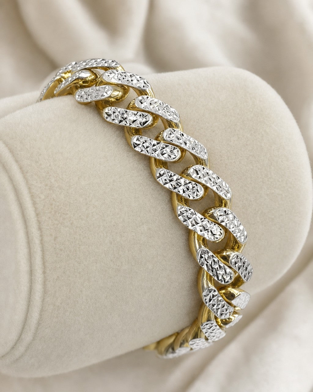 14K 9.5MM Two-Tone Cuban Link Bracelet 8" styled photo