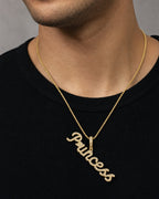 Male model wearing 10K Princess Plate Diamond Pendant