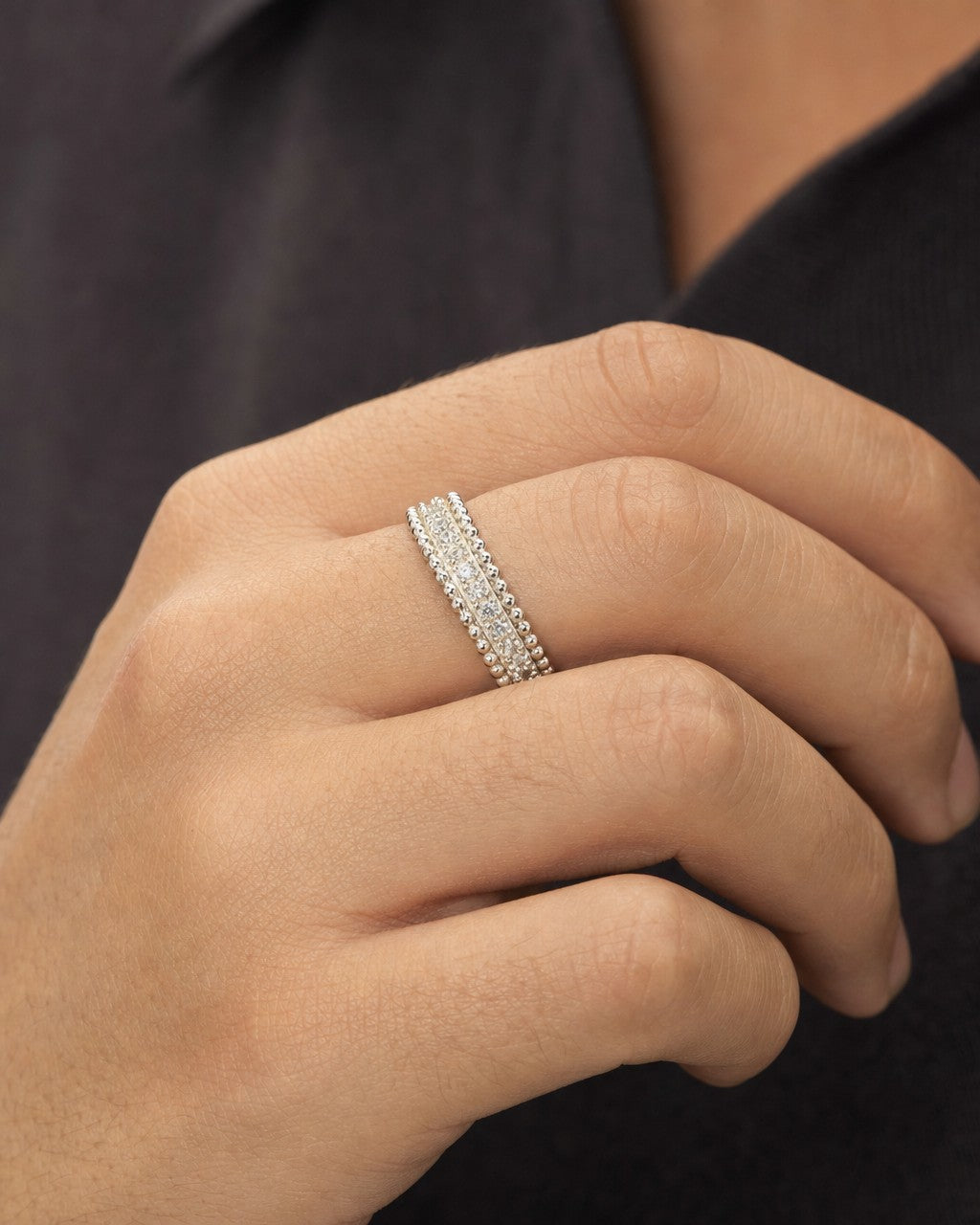 Male model wearing 14K Royal Diamond Band Ring