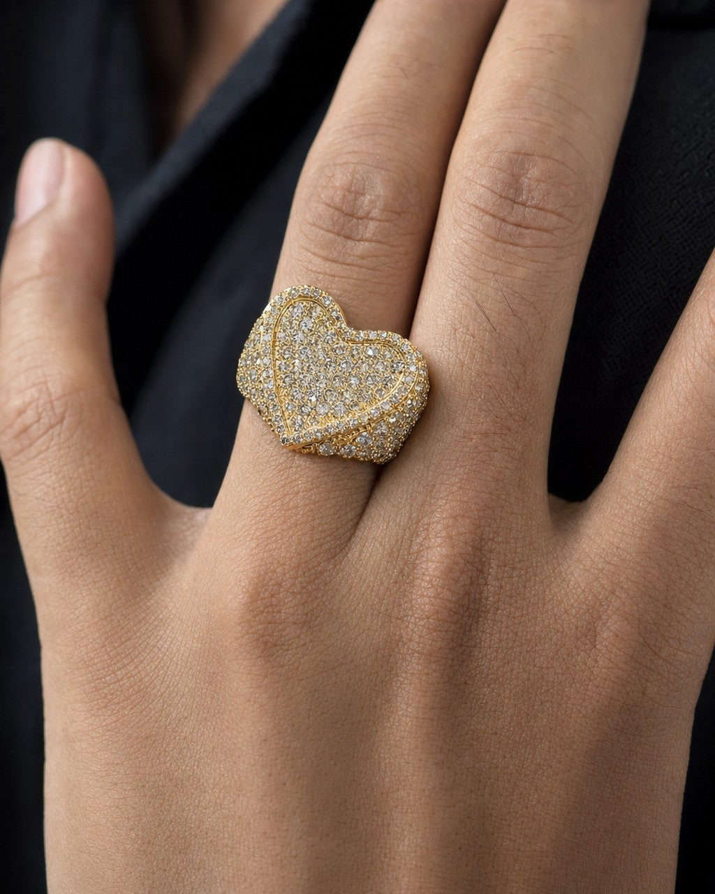 Male model wearing 14K Protect Icy Heart Diamond Ring
