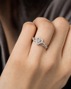 Female model wearing 14K Infinity Heart Diamond Engagement Ring