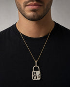 Male model wearing 14K Love Lock Diamond Pendant