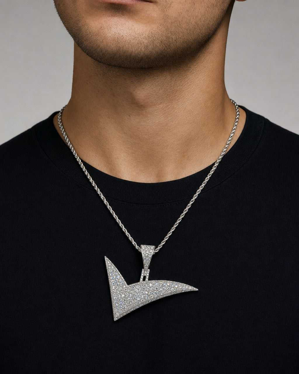 Male model wearing 14K Verified Check Mark Diamond Pendant