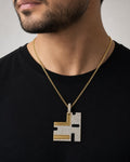 Male model wearing 14K Razor Diamond Pendant