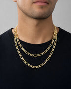 Male model wearing 14K 5.2MM Two-Tone Figaro Link Chain 18-20"