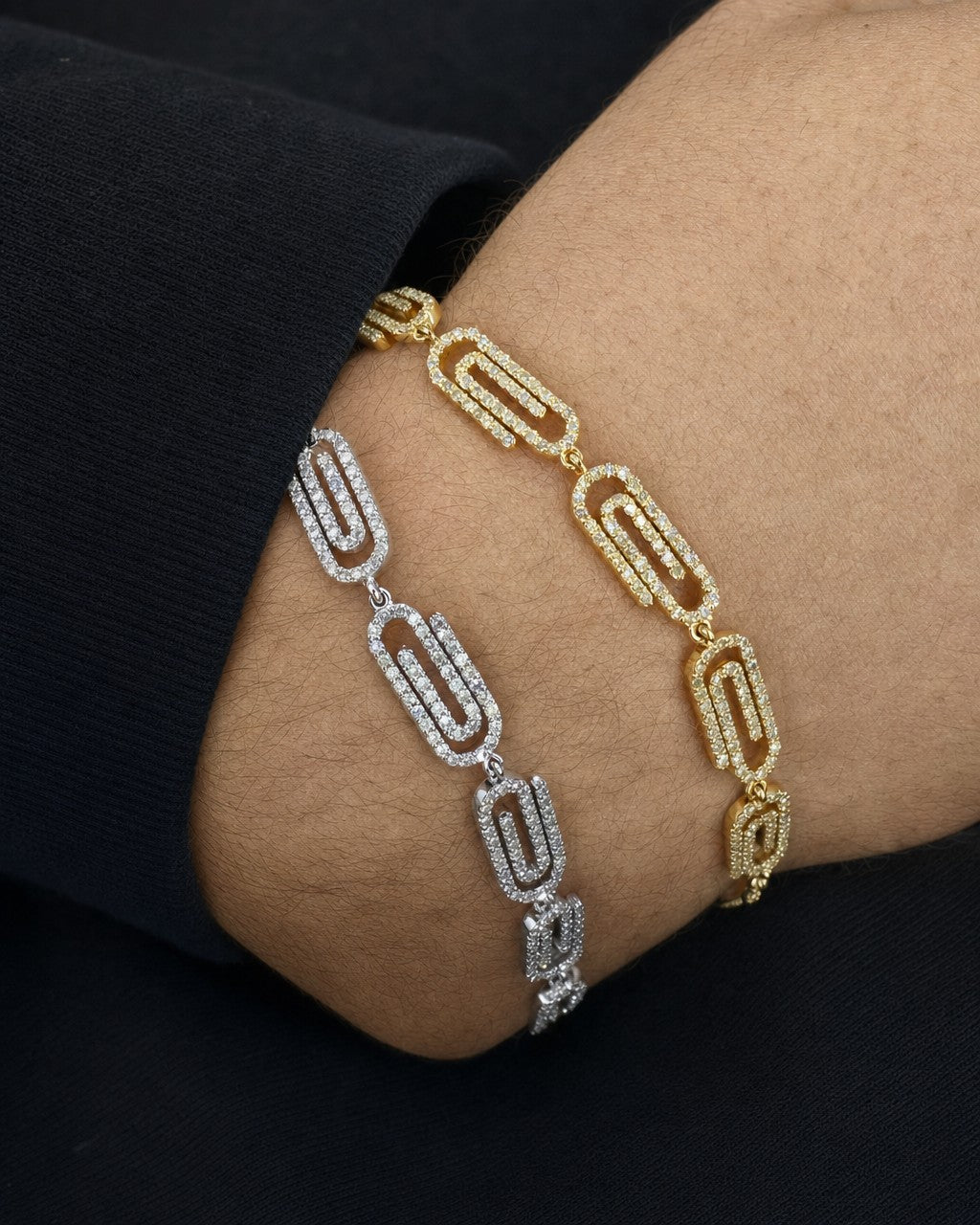 Male model wearing 14K Paperclip Link Diamond Bracelet 7"