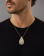 Male model wearing 14K 3 Tier Drip Drop Tear Pendant Necklace