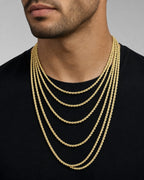 Male model wearing 10K Yellow Gold 3.5MM Rope Chain 16-24"