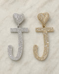 14K Script Initial J Heart Diamond Pendant styled photo