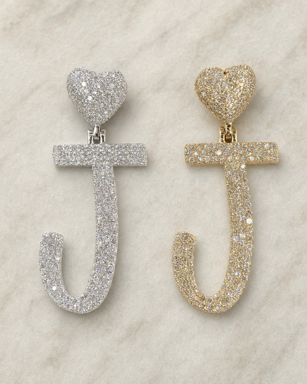 14K Script Initial J Heart Diamond Pendant styled photo