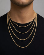 Male model wearing Rope Chain Necklace Real 10K Rose Gold Full Collection