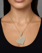 Female model wearing 14K Jumbo Heart Halo Pendant