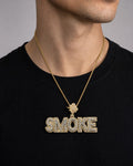 Male model wearing 10K Smoke Name Plate Pendant