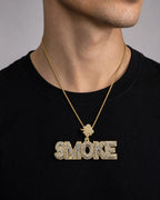Male model wearing 10K Smoke Name Plate Pendant