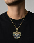Male model wearing 10K I-95 Interstate Highway Diamond Pendant