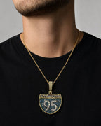 Male model wearing 10K I-95 Interstate Highway Diamond Pendant