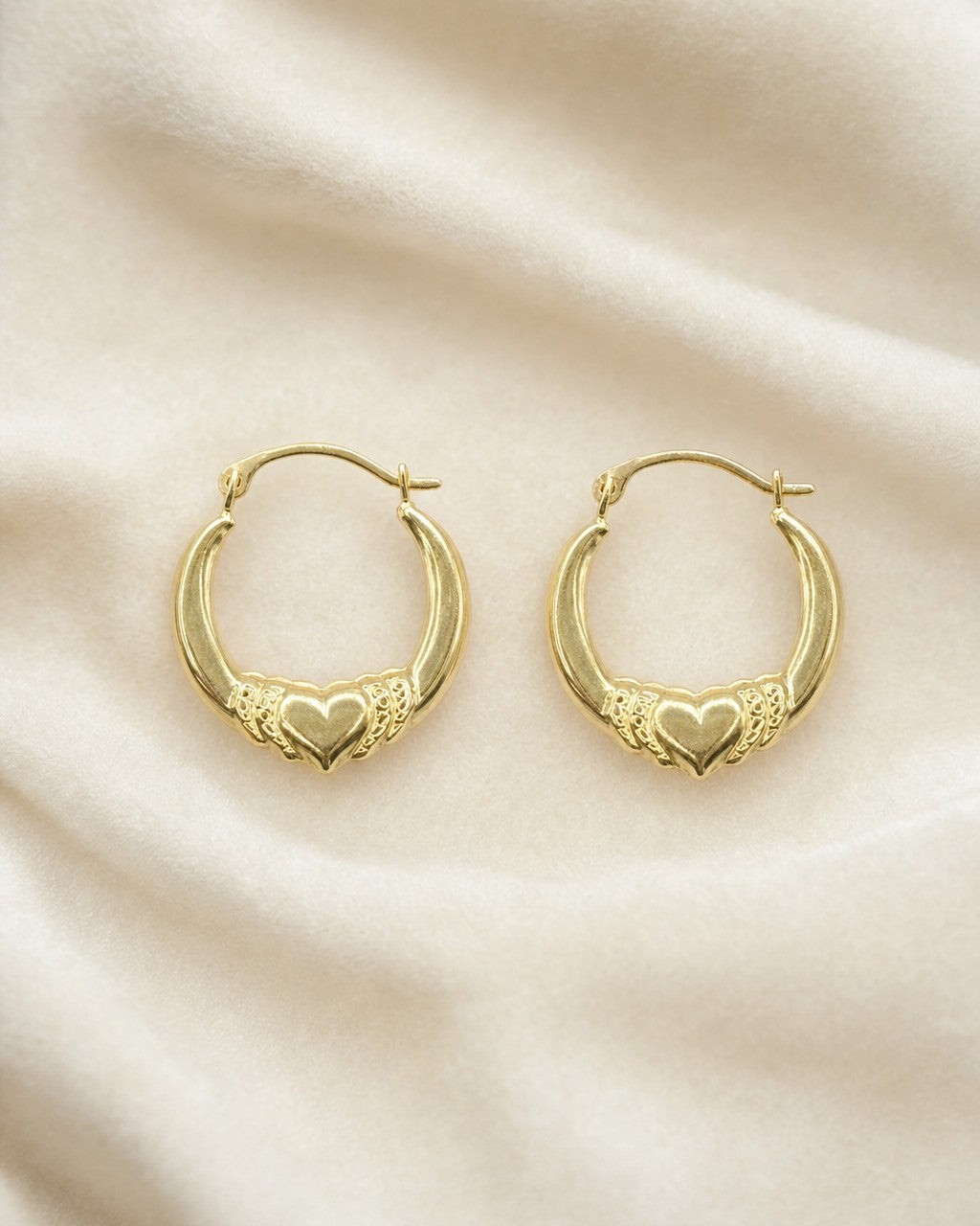14k Heart of Gold Hoop Earrings styled photo