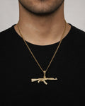 Male model wearing 10K AK-47 Gun Diamond Pendant